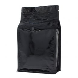 Bolsa de fondo plano con cierre - brillante negro - 150x255+{40+40} mm (1,5lt)