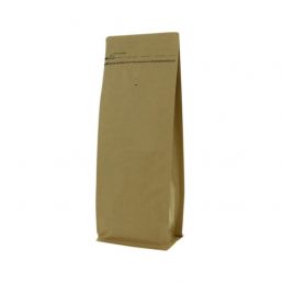 Bolsa de café de fondo plano papel kraft con cierre de frente - marrón - 110 gr (95x185+{30+30} mm)