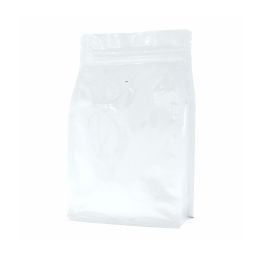 Bolsa de café de fondo plano con cierre - brillante blanco