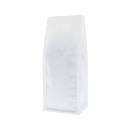 Bolsa de café de fondo plano mate blanco (100% recyclable) - 1 kg (140x350+{47,5+47,5} mm)