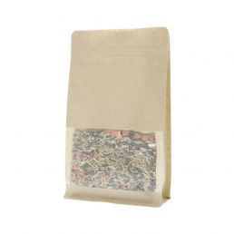 Bolsa de fondo plano papel kraft con ventana y cierre de frente - marrón