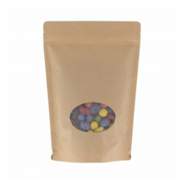 Bolsa stand-up papel kraft con oval ventana - marrón