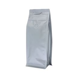 Bolsa de Café de Fondo Plano Edición Limitada Plata Mate (Válvula + Zipper Frontal) 95x245+(35+35)mm