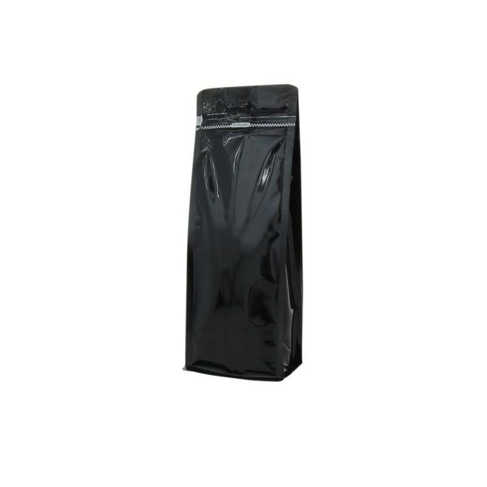 Bolsa de fondo plano con cierre de frente - brillante negro - 140x360+{47,5+47,5} mm (2,8-3,3 ltr)