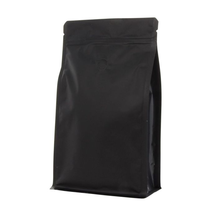Bolsa de café de fondo plano con cierre - mate negro - 500 gr (150x255+{40+40} mm)