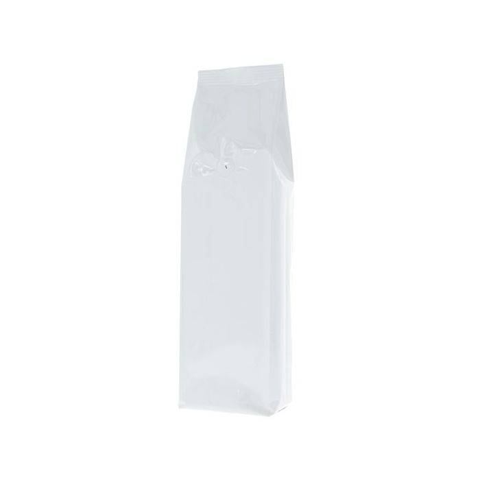 Bolsa de café con fuelle lateral - brillante blanco - 500 gr (85x360+{30+30} mm)