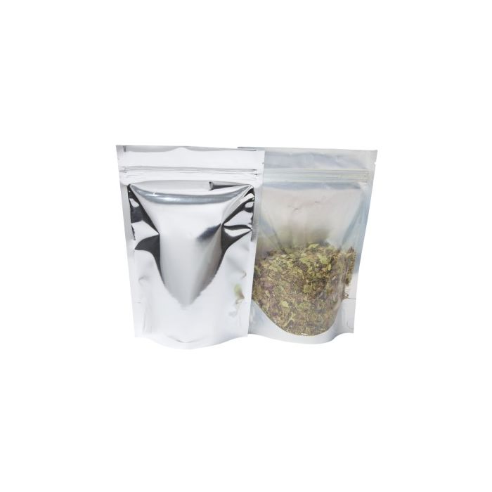 Bolsa stand-up - transparante / brillante plata - 160x230+{45+45} mm (700-900ml)