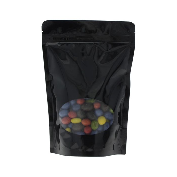 Bolsa stand-up con oval ventana - brillante negro