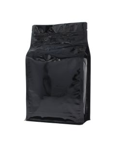 Bolsa de fondo plano con cierre - brillante negro - 150x255+{40+40} mm (1,5lt)