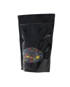 Bolsa stand-up con oval ventana - brillante negro - 190x265+{55+55} mm (1,3-1,4lt)