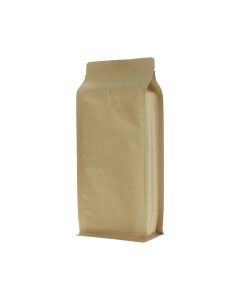 Bolsa de café de fondo plano de papel kraft marrón con válvula.