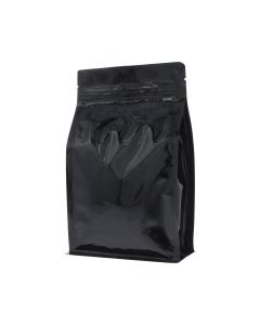 Bolsa de café de fondo plano con cierre - brillante negro