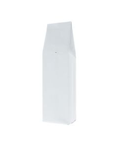 Bolsa de café con fuelle lateral blanco mate con válvula.