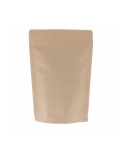 Bolsa doypack de 2 capas de papel kraft marrón sin aluminio con muesca de desgarre.