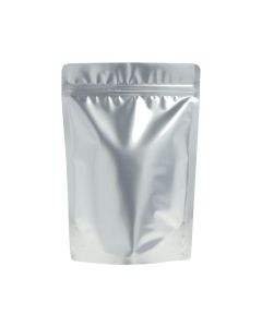 Bolsa doypack plata mate con muesca de desgarre y cierre zip.