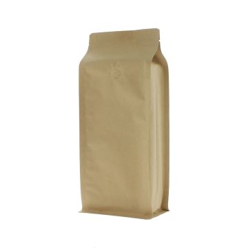 Bolsa de café de fondo plano de papel kraft marrón con válvula.