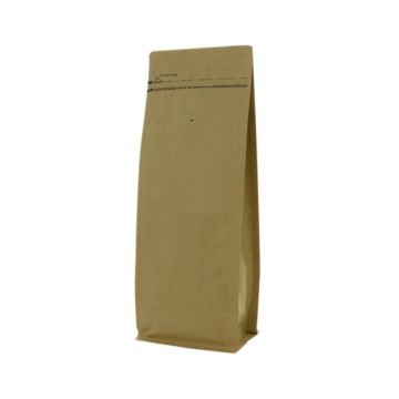 Bolsa de café de fondo plano papel kraft con cierre de frente - marrón