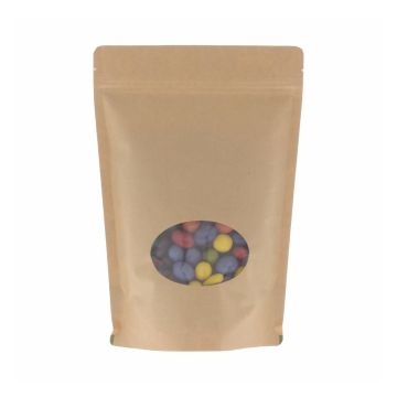 Bolsa stand-up papel kraft con oval ventana - marrón
