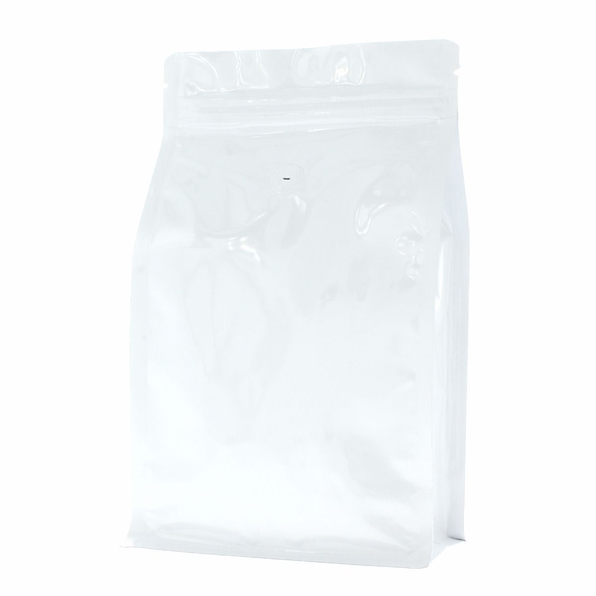 Bolsa de café de fondo plano con cierre - brillante blanco - 250 gr (140x210+{35+35} mm) 