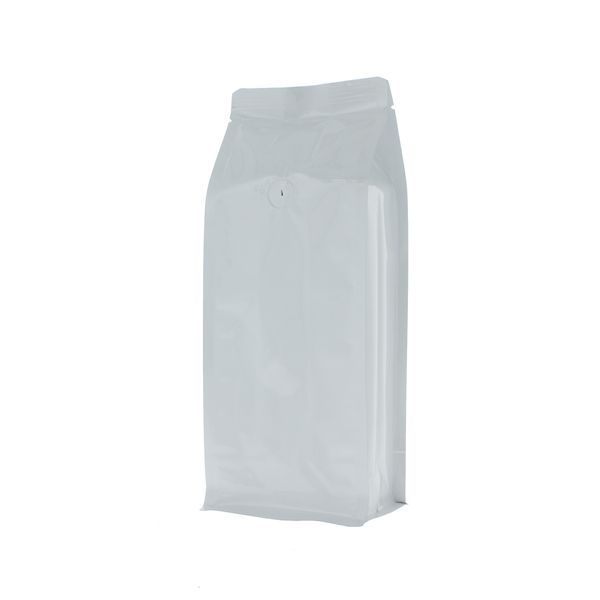 Bolsa de café de fondo plano - brillante blanco - 500 gr (110x280+{40+40} mm)