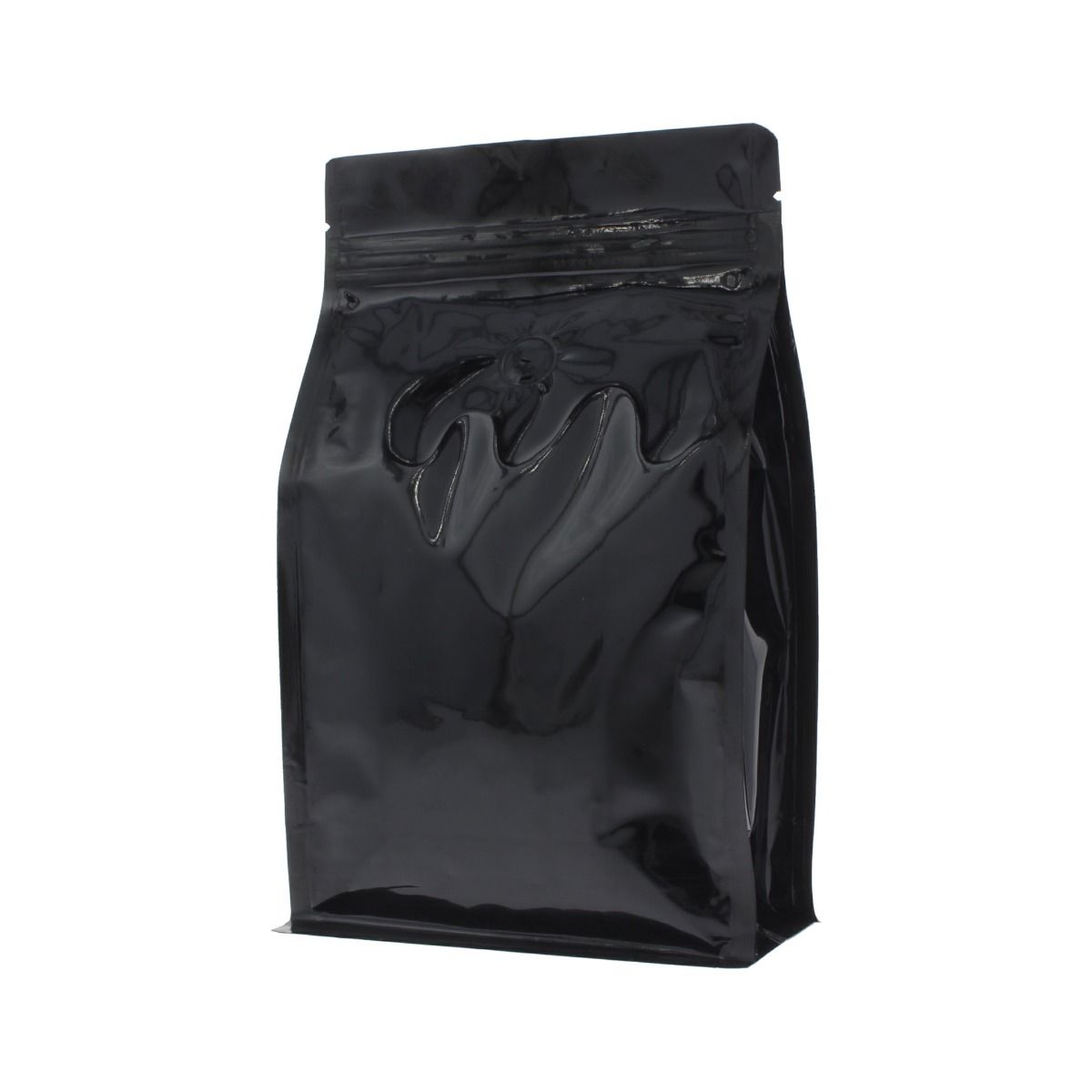Bolsa de café de fondo plano con cierre - brillante negro - 250 gr (140x210+{35+35} mm)