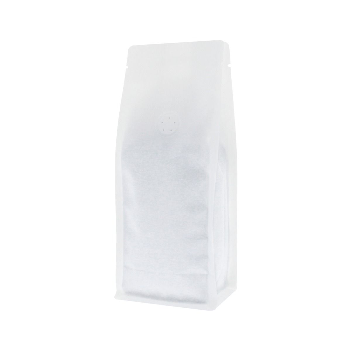 Bolsa de café de fondo plano mate blanco (100% recyclable) - 1 kg (140x350+{47,5+47,5} mm)