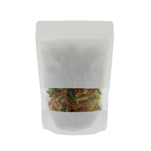 Bolsa stand-up papel kraft con ventana - blanco - 190x265+{55+55} mm (1,3-1,4lt)