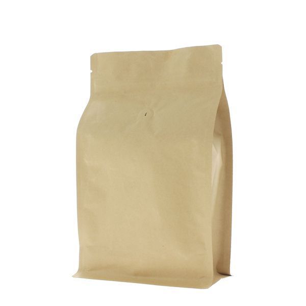Disminución brillante este Bolsa de café de fondo plano papel kraft con cierre - marrón - PouchDirect