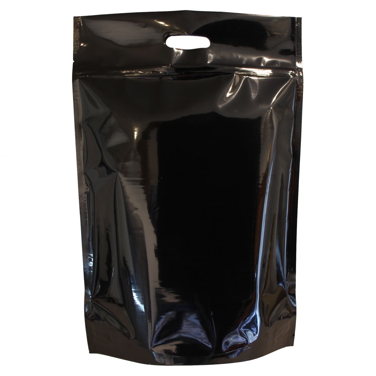 Bolsa stand-up con asa - brillante negro - 300x500+{75+75} mm (8 ltr)