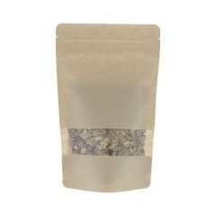 Bolsa stand-up papel kraft con ventana - marrón - 110x170+{35+35} mm (200-225ml)