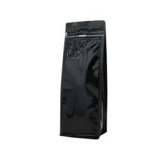 Bolsa de café de fondo plano con cierre de frente - brillante negro - 250 gr (95x245+{35+35} mm)