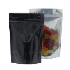 Bolsa stand-up - transparante / brillante negro - 160x230+{45+45} mm (700-900ml)