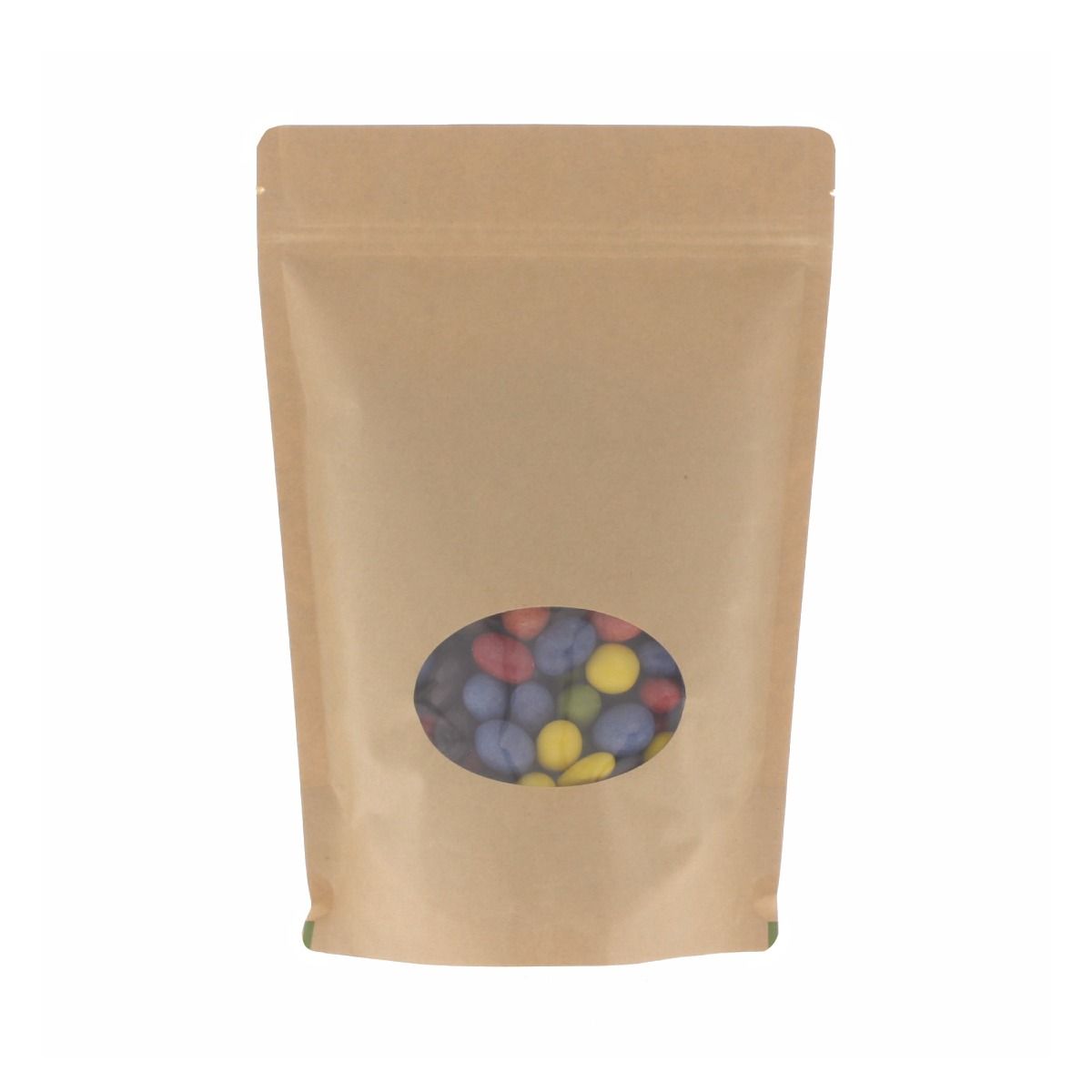 Bolsa stand-up papel kraft con oval ventana - marrón