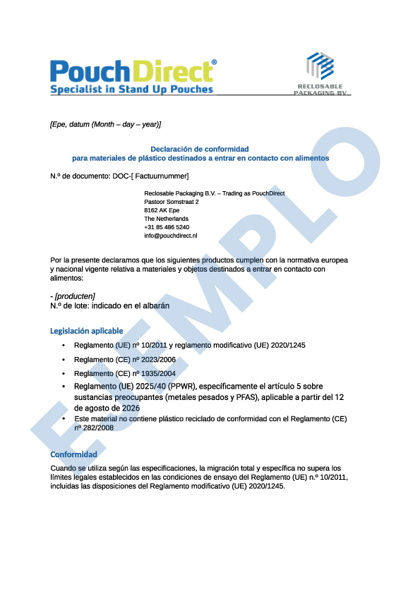 Declaración de conformidad (DoC)