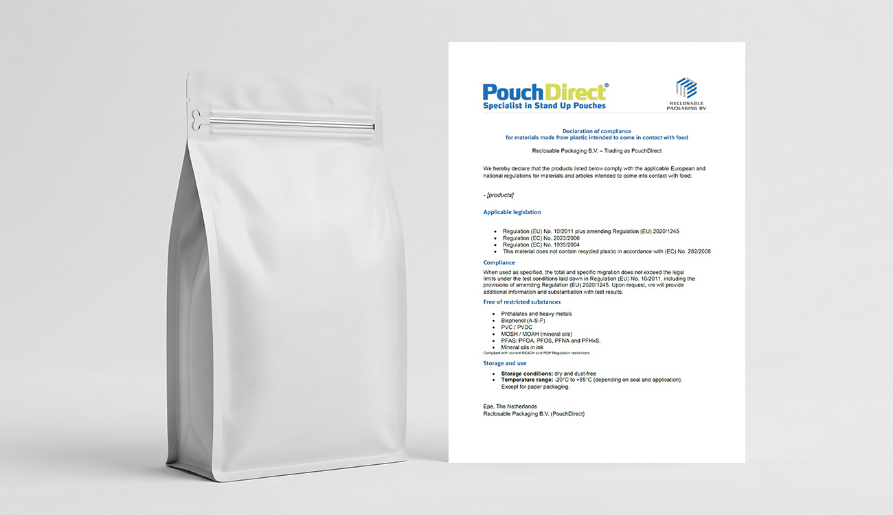 Documento de conformidad en PouchDirect